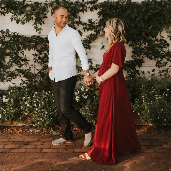 bell sleeve burgundy dress